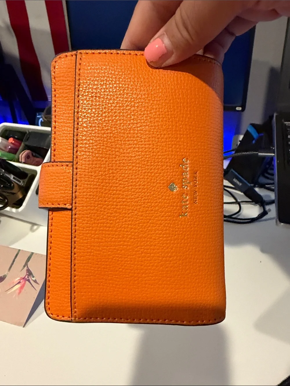 Orange Leather Folio Phone Case with Turn-Lock Closure